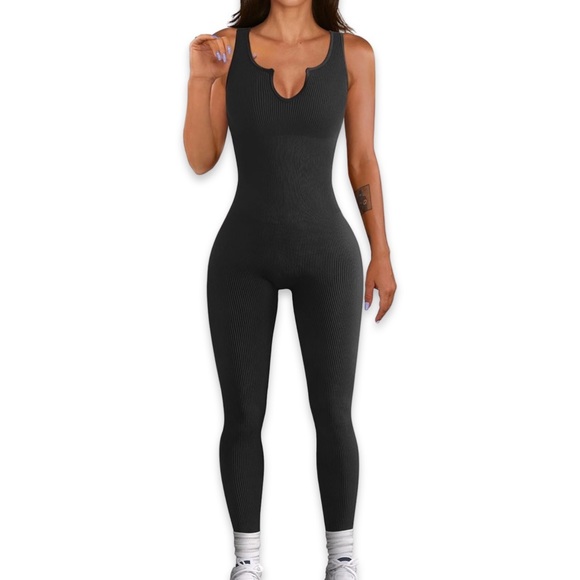 GXIN Pants - GXIN Women's Yoga Ribbed Black Jumpsuit Sexy One Piece Tank Top Jumpsuit Size M